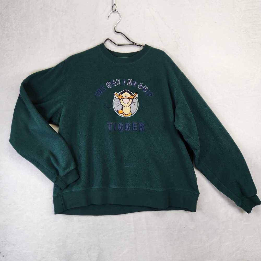 Vintage Disney Store Tigger Fleece Sweatshirt Green Embroidered Mens Large Y2K